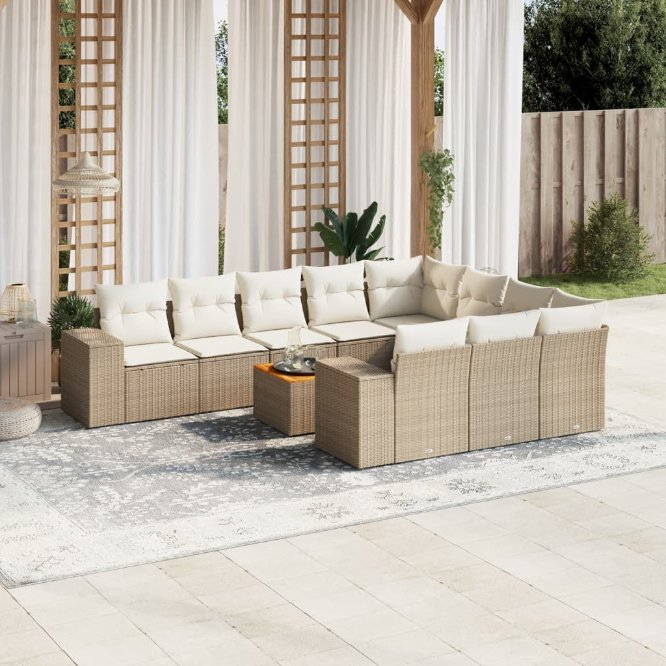 vidaXL 11-tlg. Garten-Sofagarnitur mit Kissen Schwarz Poly Rattan