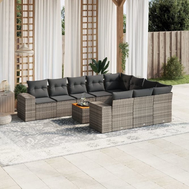 vidaXL 11-tlg. Garten-Sofagarnitur mit Kissen Schwarz Poly Rattan