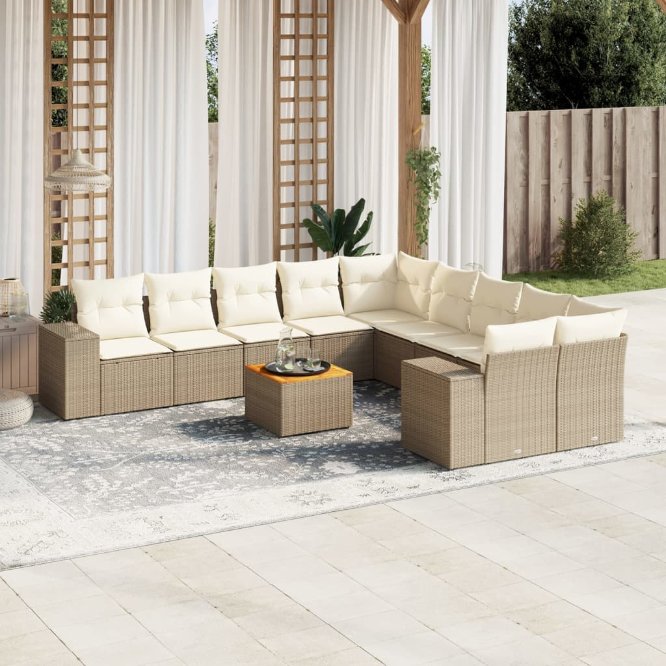 vidaXL 11-tlg. Garten-Sofagarnitur mit Kissen Schwarz Poly Rattan