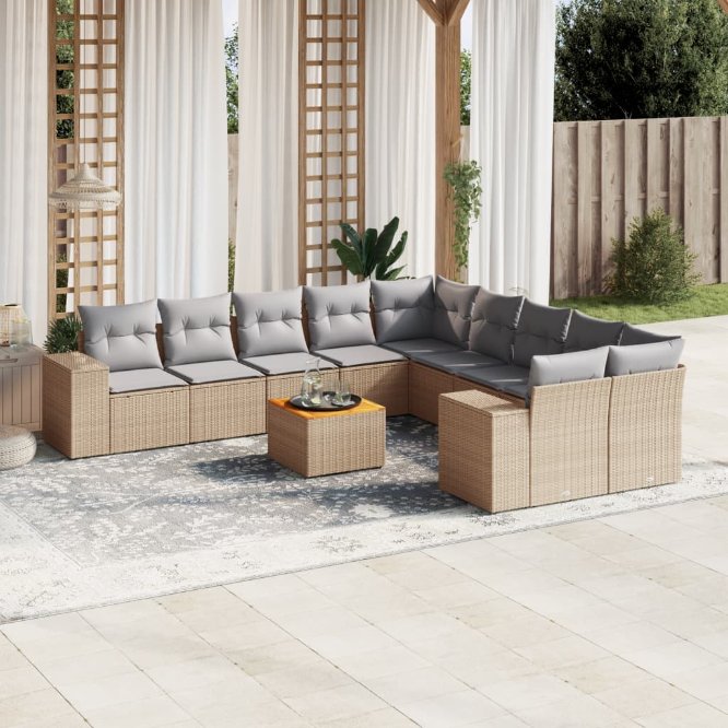 vidaXL 11-tlg. Garten-Sofagarnitur mit Kissen Schwarz Poly Rattan