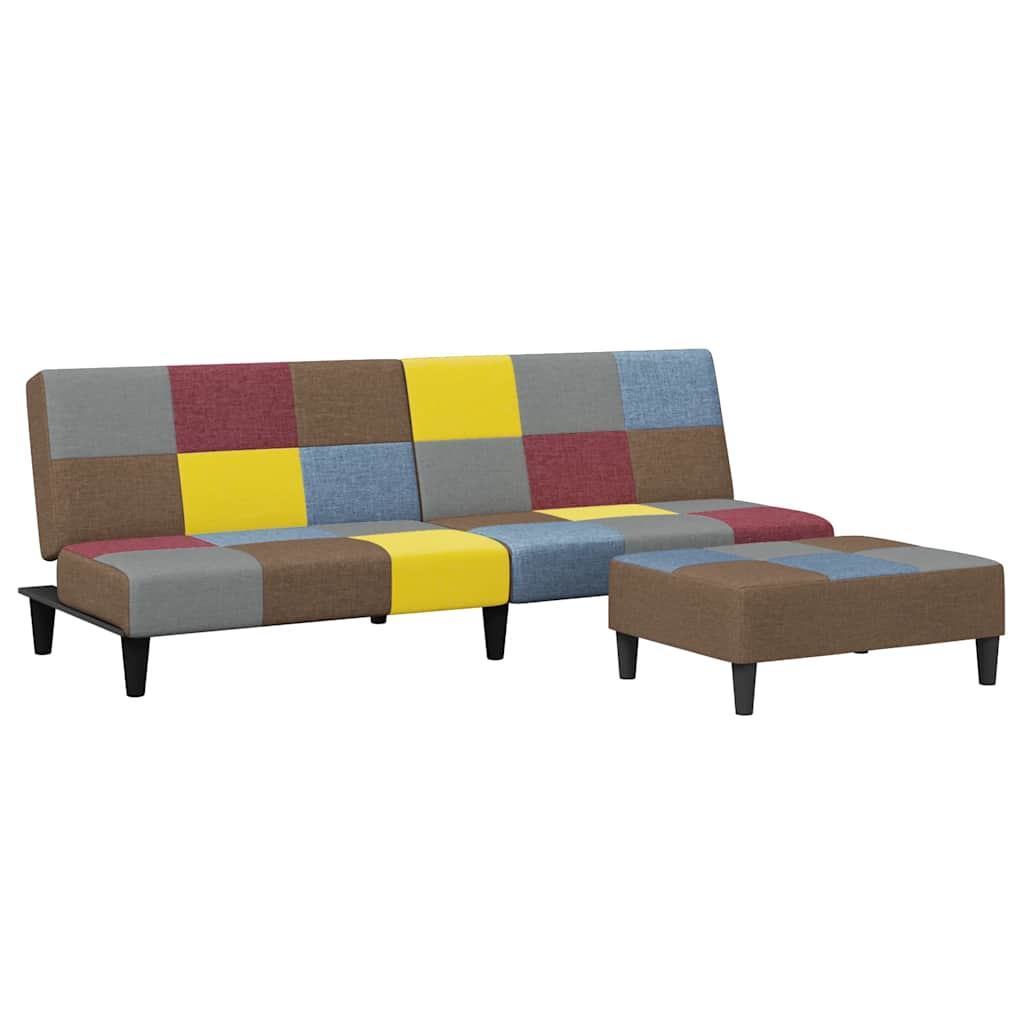 vidaXL Schlafsofa 2-Sitzer mit Fußhocker Patchwork Stoff