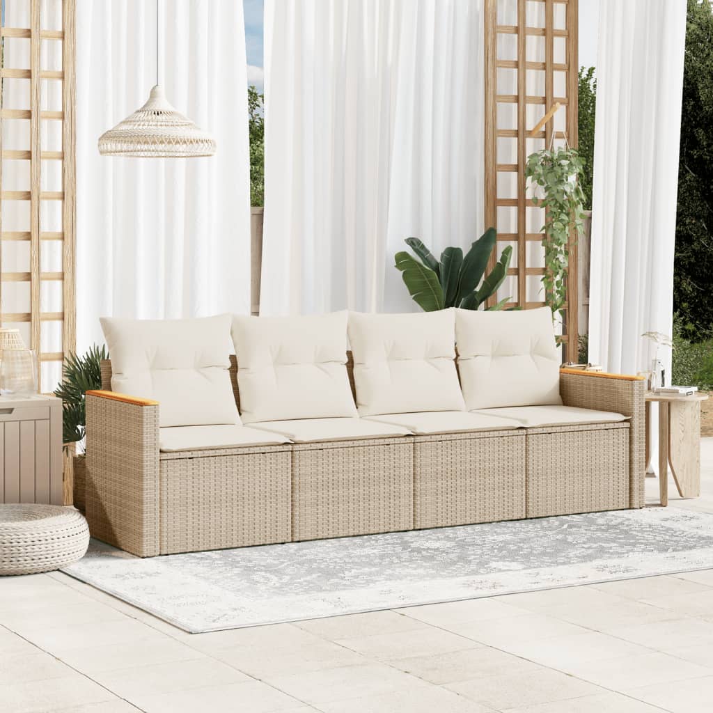 4-tlg. Garten-Sofagarnitur mit Kissen Schwarz Poly Rattan