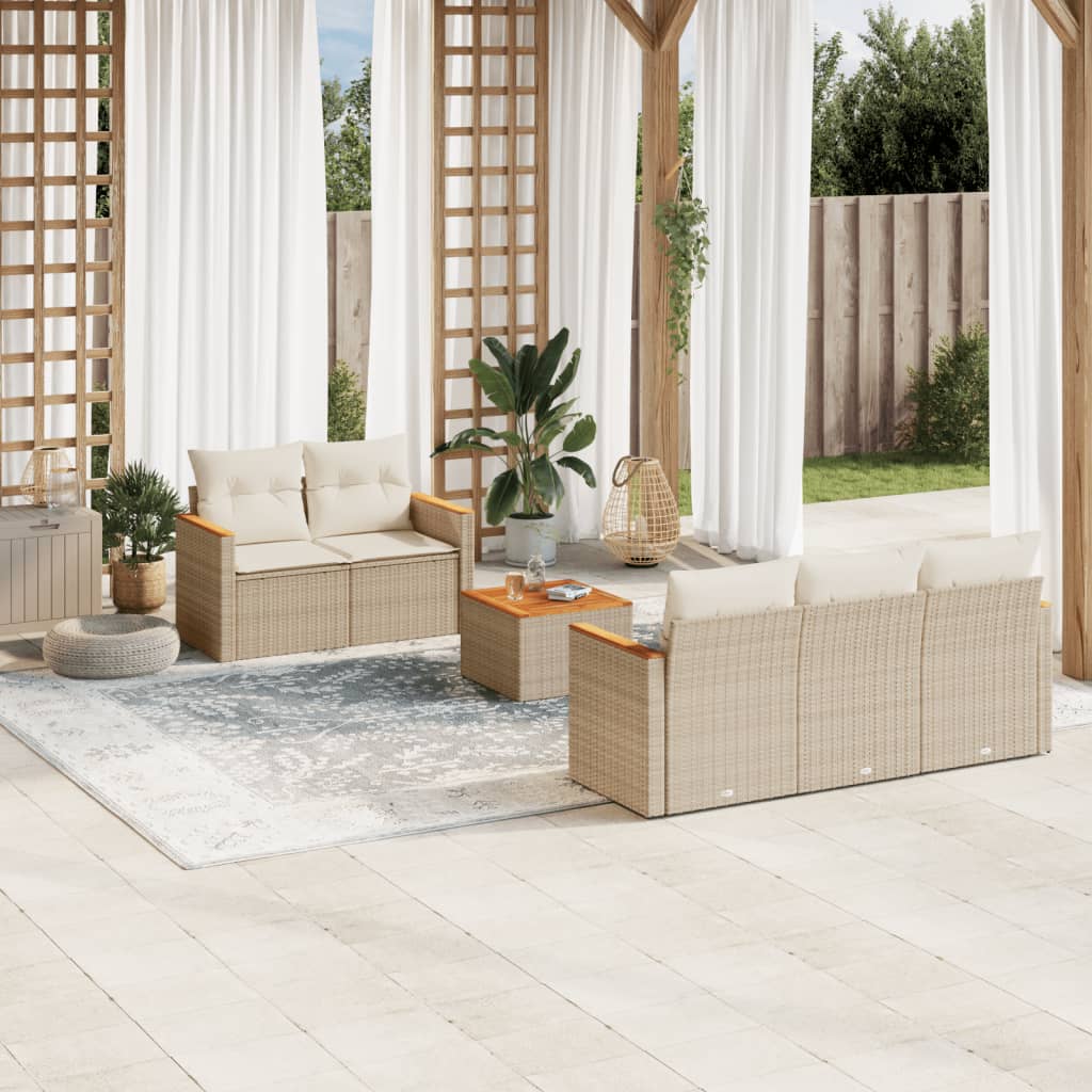 6-tlg. Garten-Sofagarnitur mit Kissen Schwarz Poly Rattan