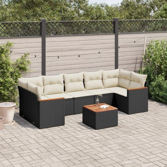 8-tlg. Garten-Sofagarnitur mit Kissen Schwarz Poly Rattan
