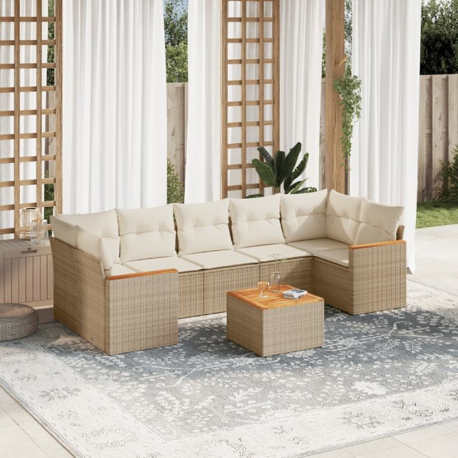 8-tlg. Garten-Sofagarnitur mit Kissen Schwarz Poly Rattan