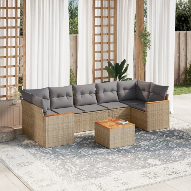 8-tlg. Garten-Sofagarnitur mit Kissen Schwarz Poly Rattan