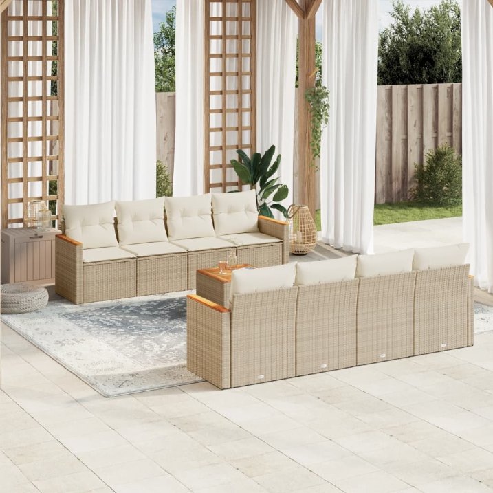 9-tlg. Garten-Sofagarnitur mit Kissen Schwarz Poly Rattan