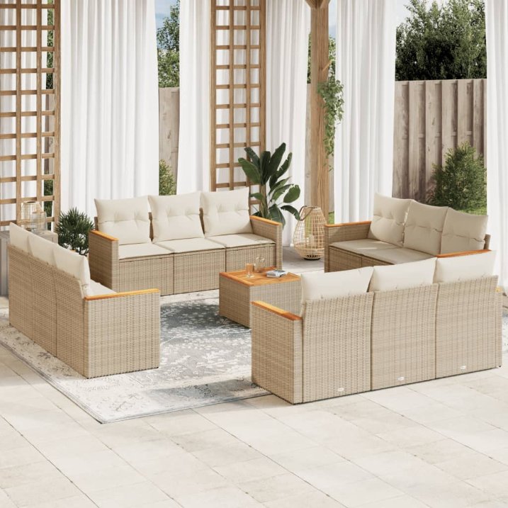 12-tlg. Garten-Sofagarnitur mit Kissen Schwarz Poly Rattan