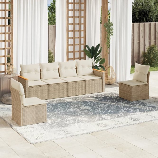 6-tlg. Garten-Sofagarnitur mit Kissen Schwarz Poly Rattan