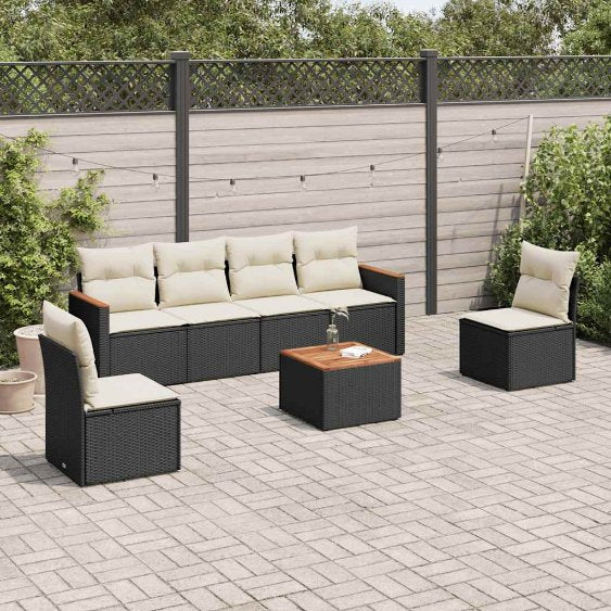 6-tlg. Garten-Sofagarnitur mit Kissen Schwarz Poly Rattan