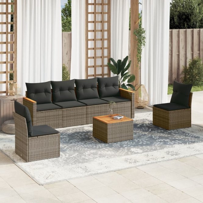 6-tlg. Garten-Sofagarnitur mit Kissen Schwarz Poly Rattan