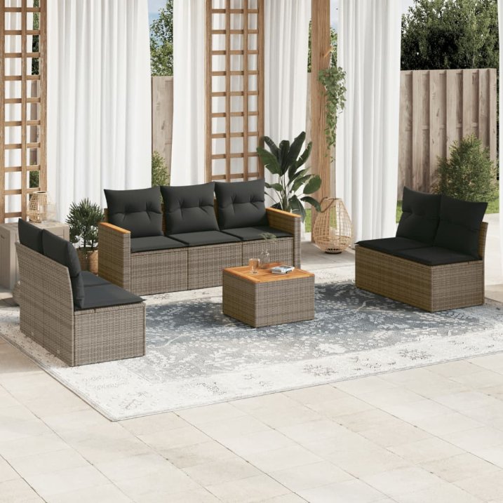 7-tlg. Garten-Sofagarnitur mit Kissen Schwarz Poly Rattan