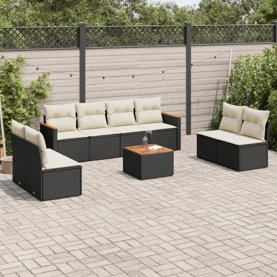 8-tlg. Garten-Sofagarnitur mit Kissen Schwarz Poly Rattan