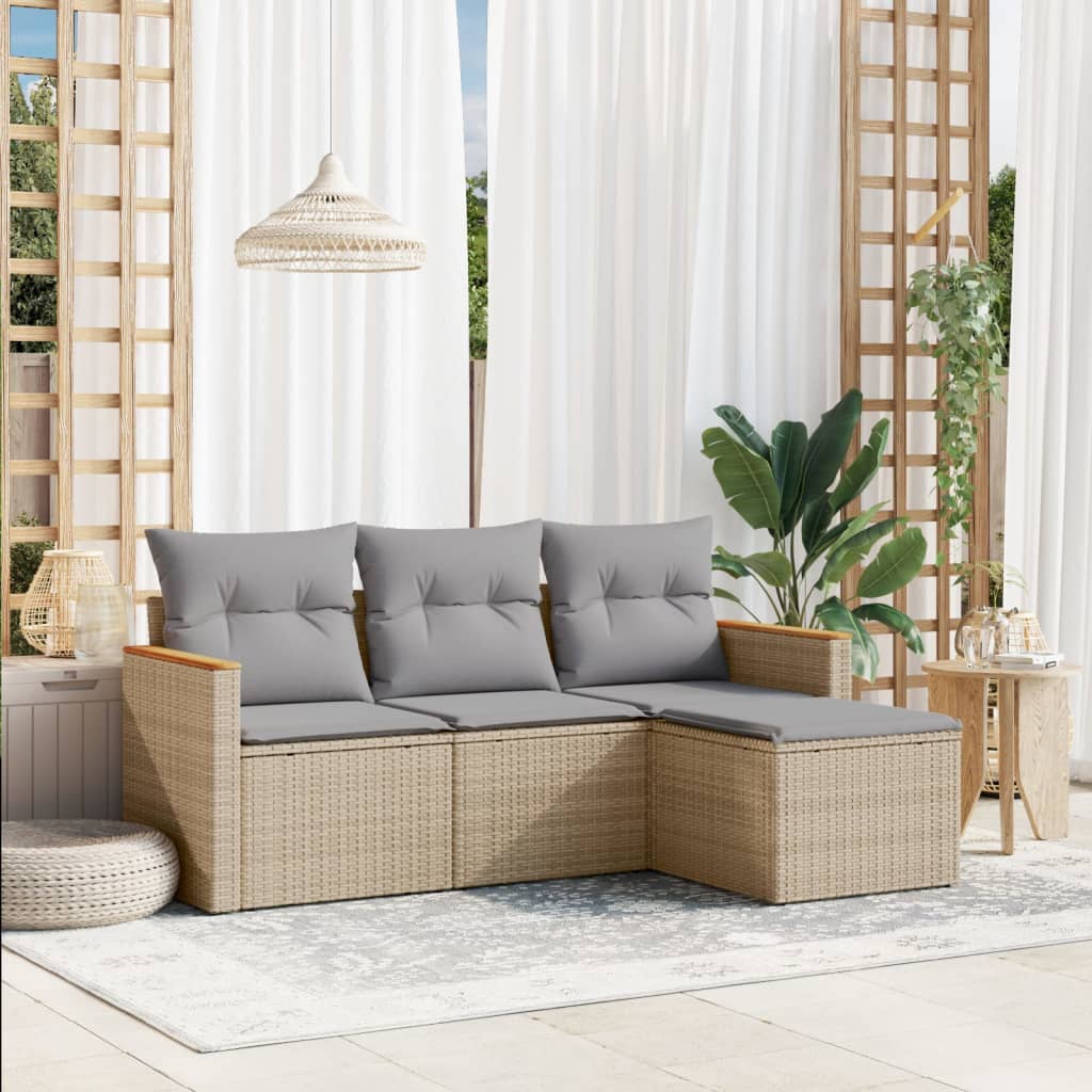 4-tlg. Garten-Sofagarnitur mit Kissen Schwarz Poly Rattan