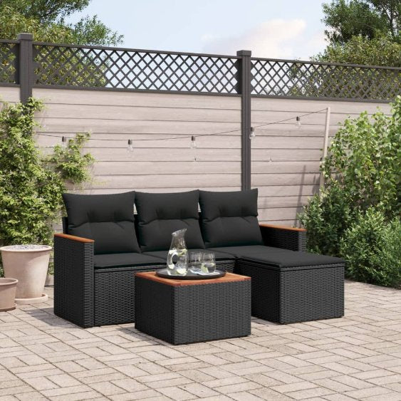 4-tlg. Garten-Sofagarnitur mit Kissen Schwarz Poly Rattan