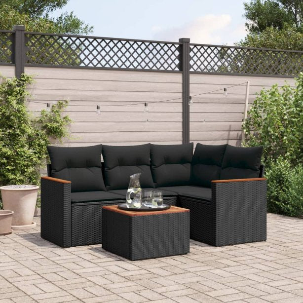 4-tlg. Garten-Sofagarnitur mit Kissen Schwarz Poly Rattan