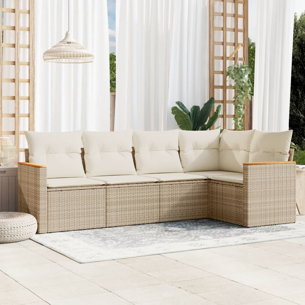 5-tlg. Garten-Sofagarnitur mit Kissen Schwarz Poly Rattan