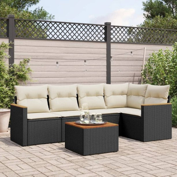 5-tlg. Garten-Sofagarnitur mit Kissen Schwarz Poly Rattan