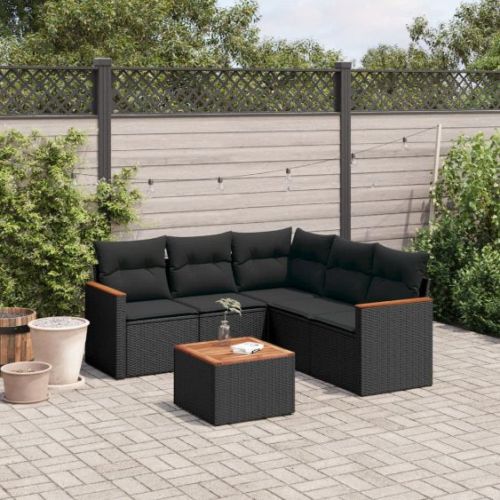5-tlg. Garten-Sofagarnitur mit Kissen Schwarz Poly Rattan