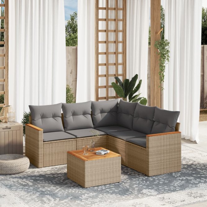 5-tlg. Garten-Sofagarnitur mit Kissen Schwarz Poly Rattan