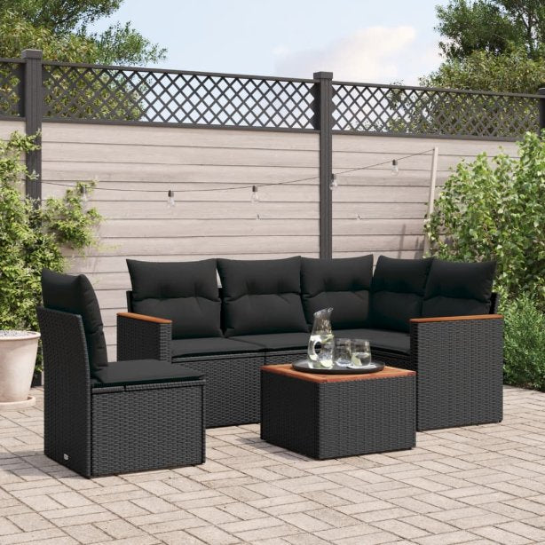 5-tlg. Garten-Sofagarnitur mit Kissen Schwarz Poly Rattan