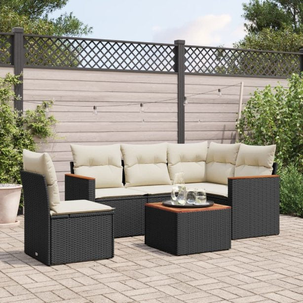 5-tlg. Garten-Sofagarnitur mit Kissen Schwarz Poly Rattan