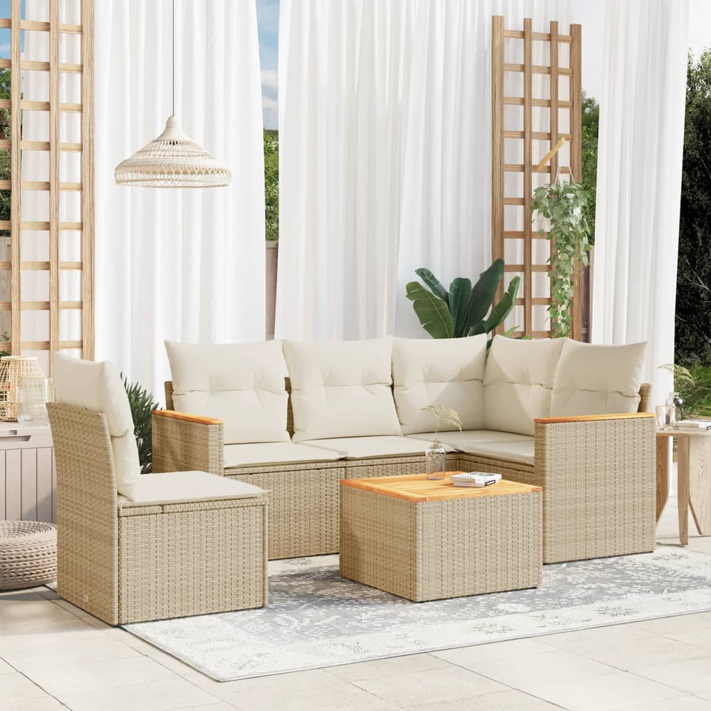 5-tlg. Garten-Sofagarnitur mit Kissen Schwarz Poly Rattan