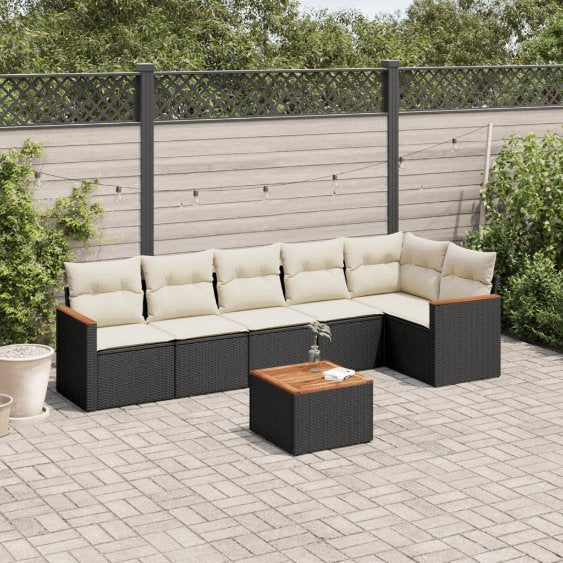 6-tlg. Garten-Sofagarnitur mit Kissen Schwarz Poly Rattan