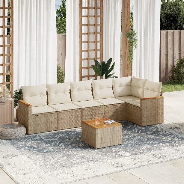6-tlg. Garten-Sofagarnitur mit Kissen Schwarz Poly Rattan