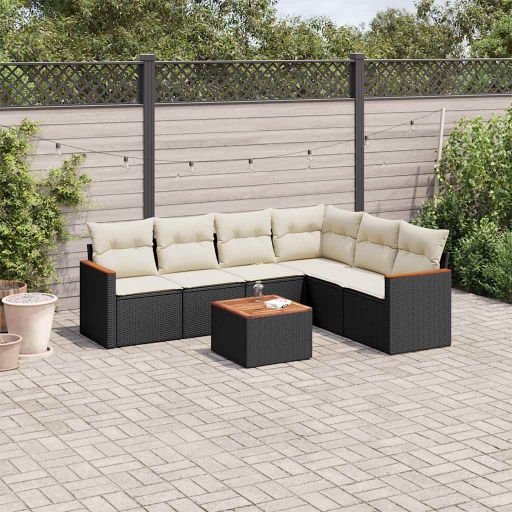 6-tlg. Garten-Sofagarnitur mit Kissen Schwarz Poly Rattan