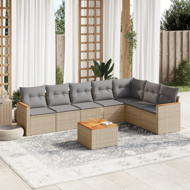 7-tlg. Garten-Sofagarnitur mit Kissen Schwarz Poly Rattan