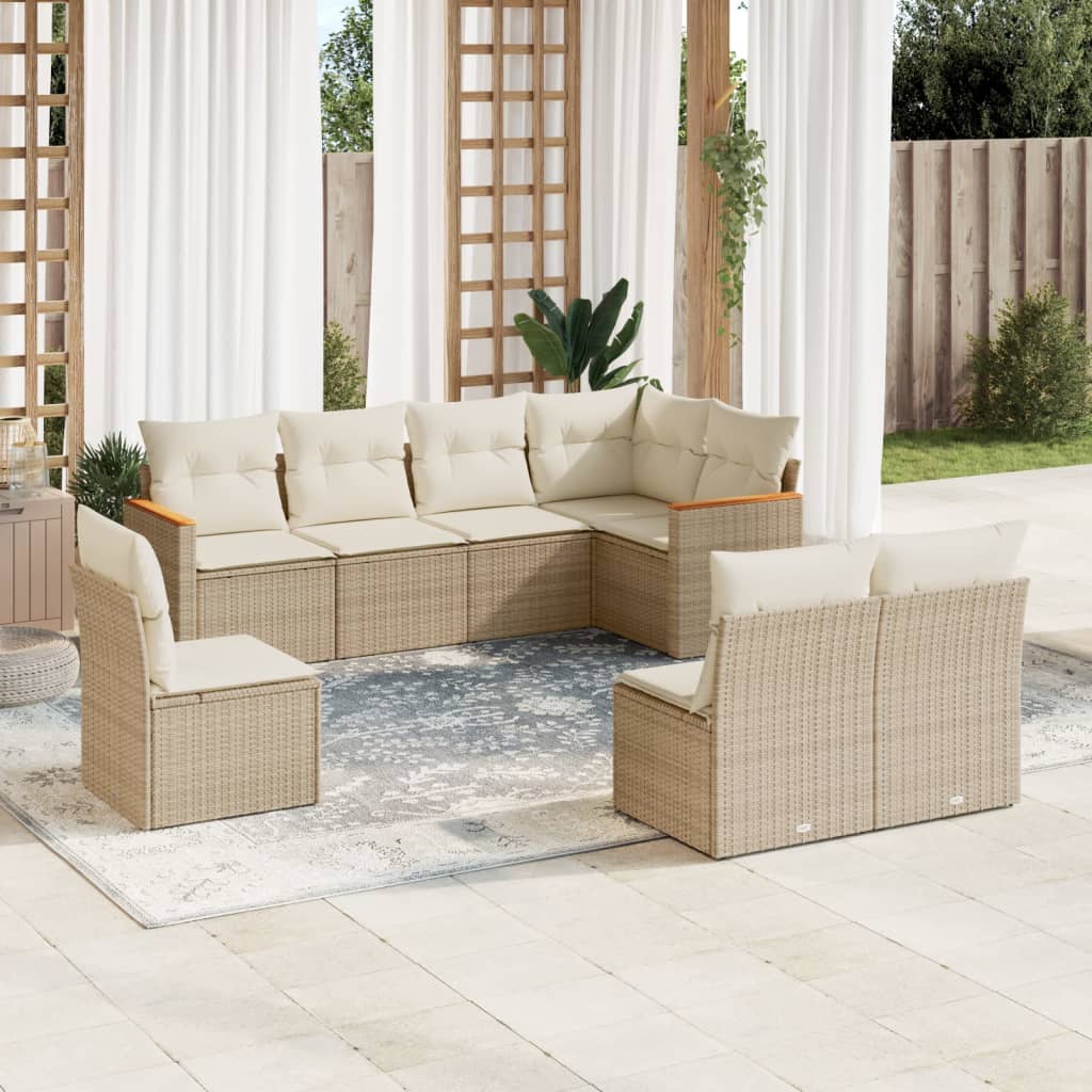 8-tlg. Garten-Sofagarnitur mit Kissen Schwarz Poly Rattan