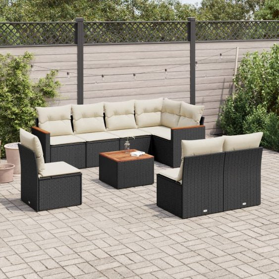 8-tlg. Garten-Sofagarnitur mit Kissen Schwarz Poly Rattan