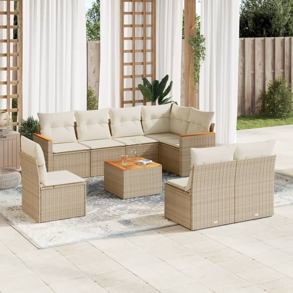 8-tlg. Garten-Sofagarnitur mit Kissen Schwarz Poly Rattan