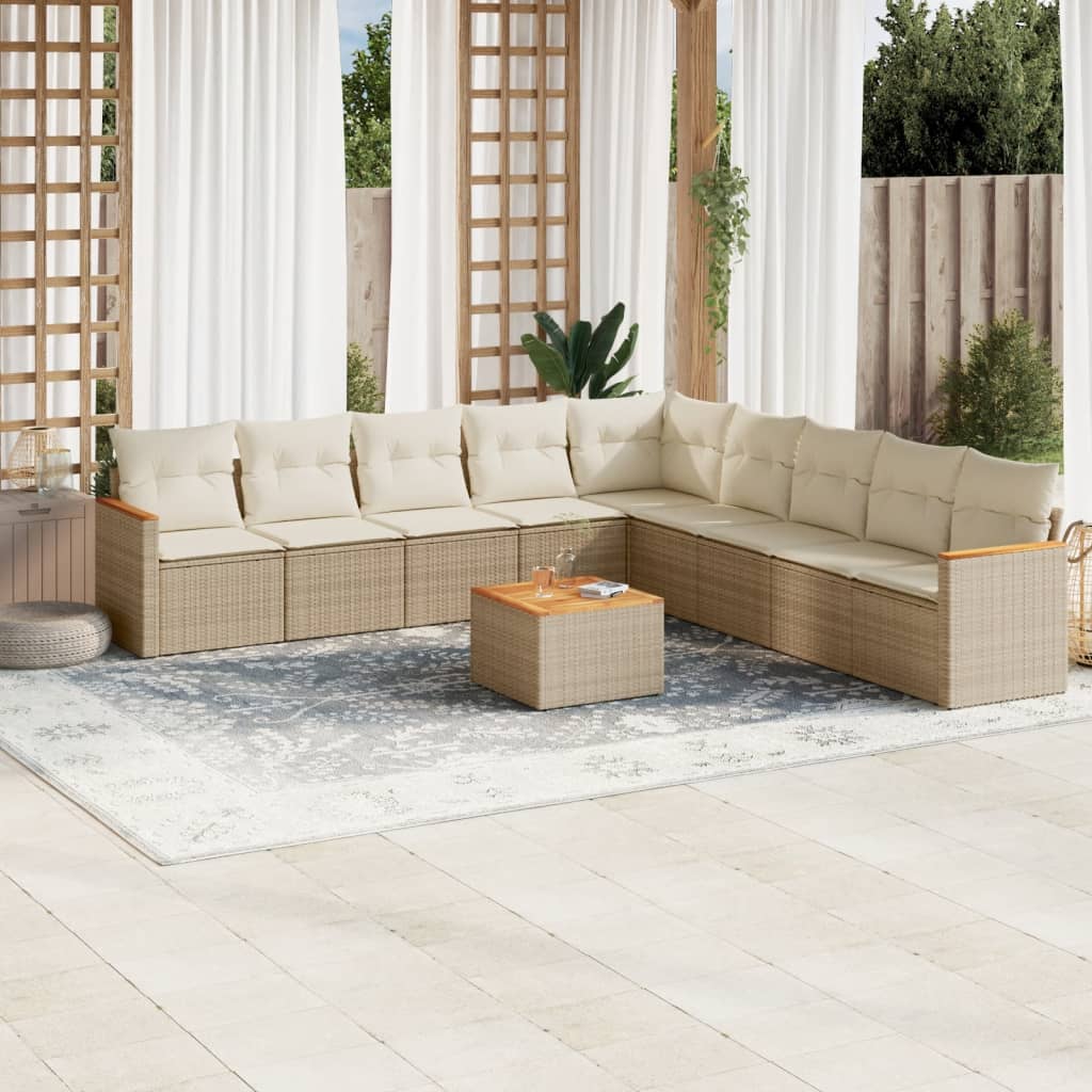 9-tlg. Garten-Sofagarnitur mit Kissen Schwarz Poly Rattan