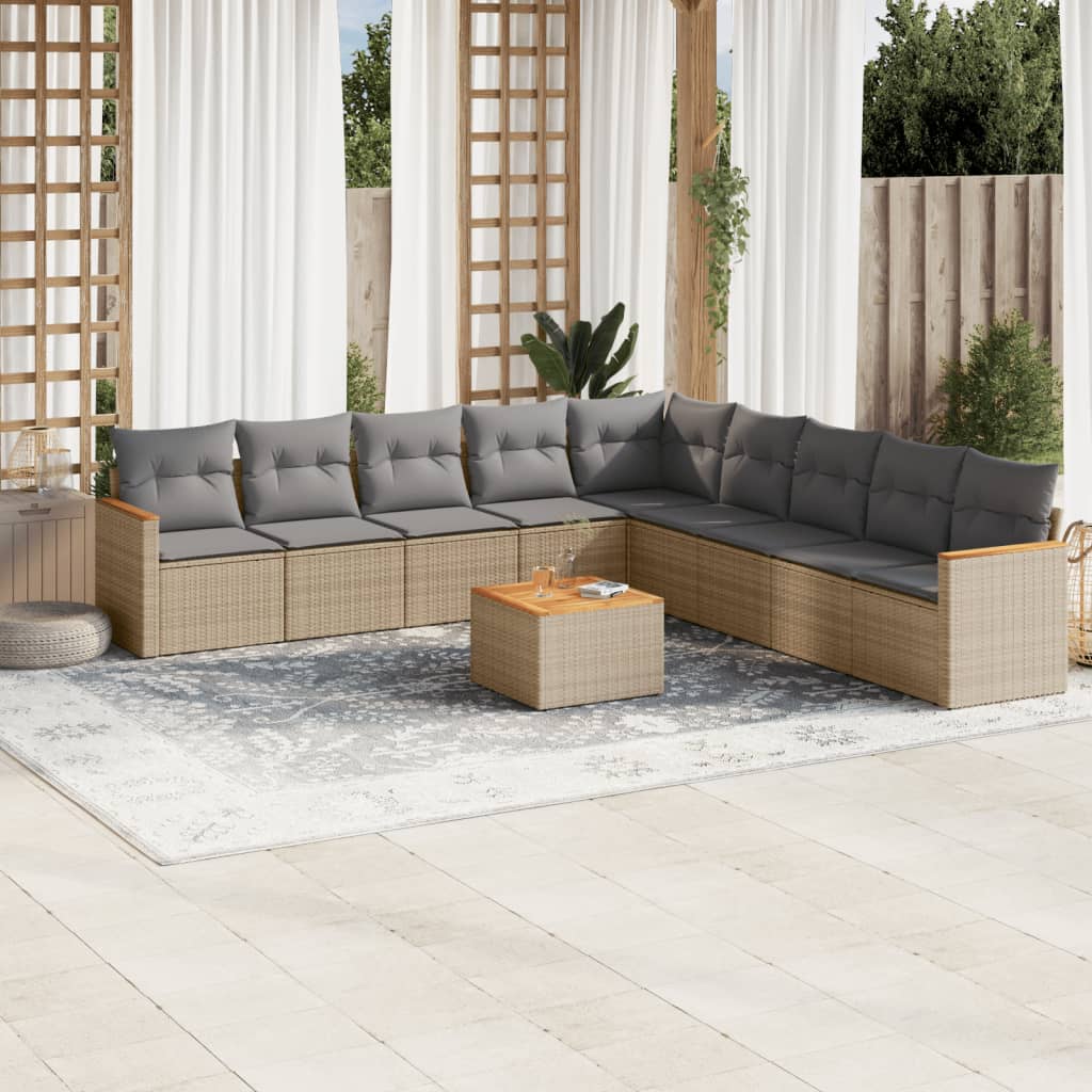 9-tlg. Garten-Sofagarnitur mit Kissen Schwarz Poly Rattan