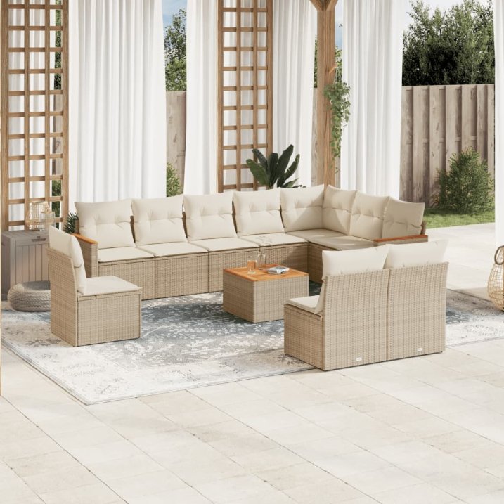 vidaXL 10-tlg. Garten-Sofagarnitur mit Kissen Schwarz Poly Rattan
