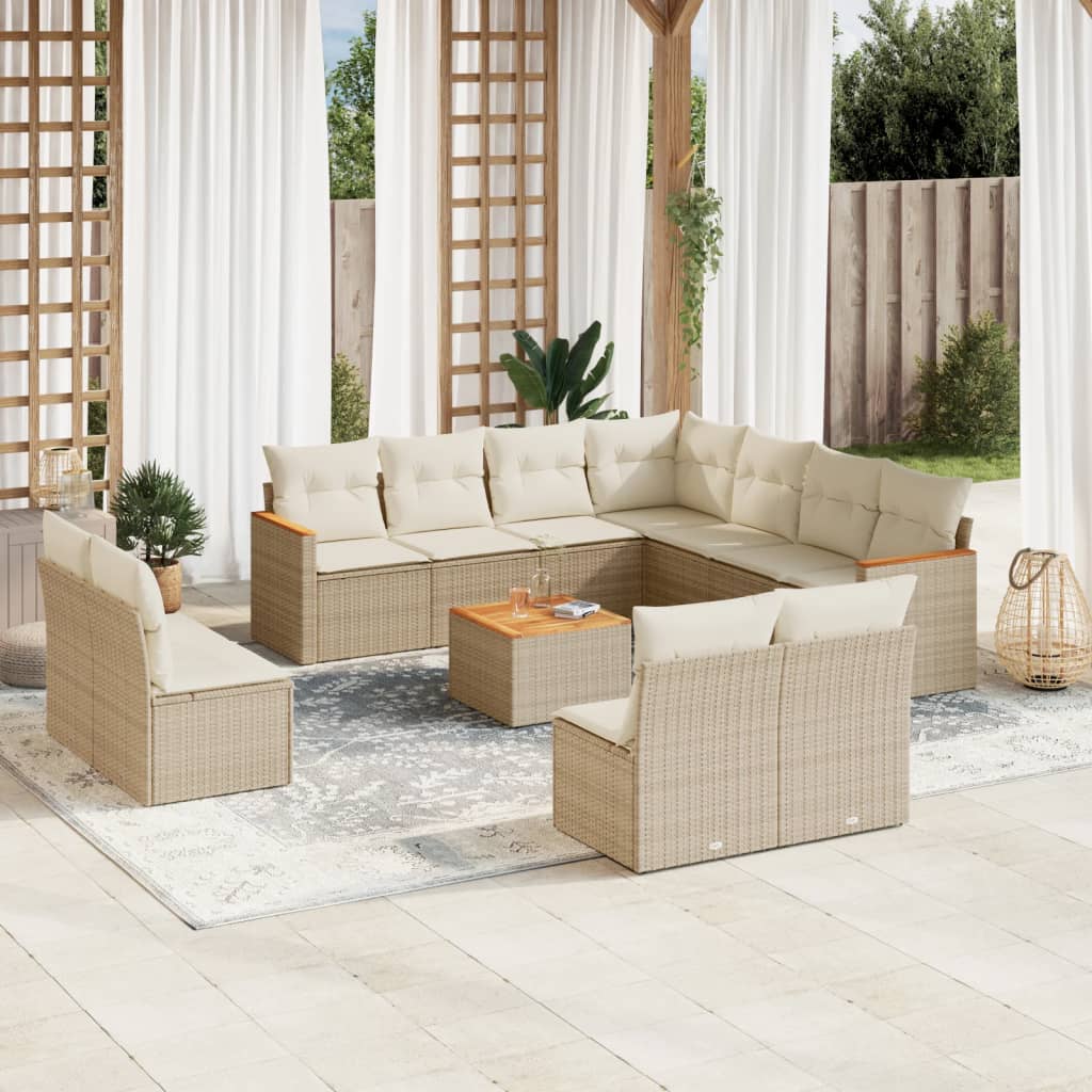 vidaXL 11-tlg. Garten-Sofagarnitur mit Kissen Schwarz Poly Rattan