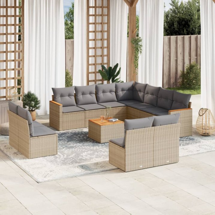 vidaXL 11-tlg. Garten-Sofagarnitur mit Kissen Schwarz Poly Rattan