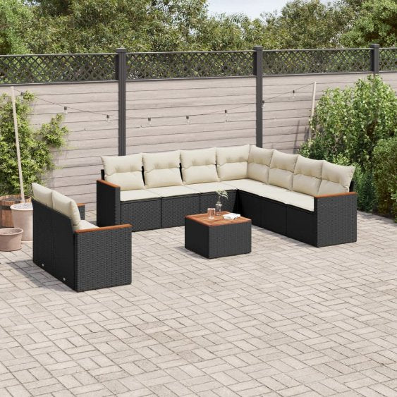 9-tlg. Garten-Sofagarnitur mit Kissen Schwarz Poly Rattan