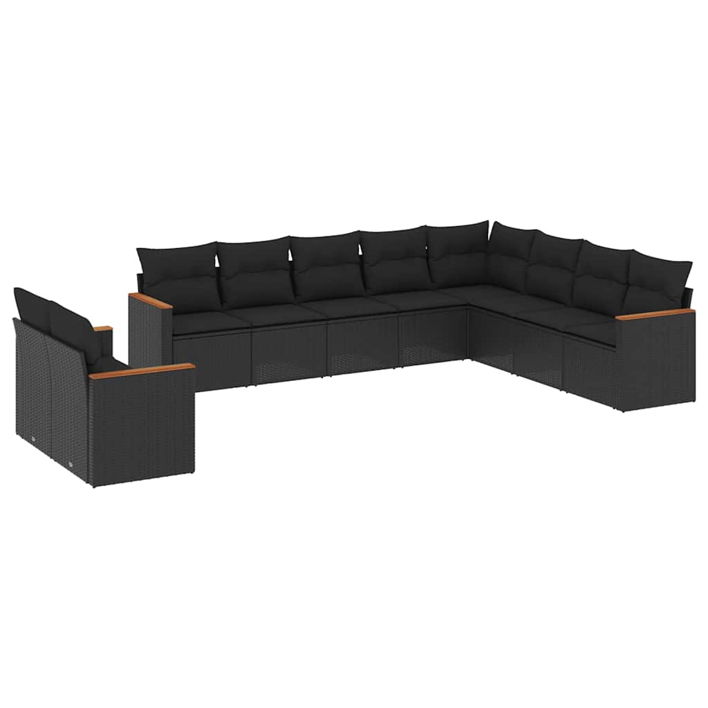 vidaXL 10-tlg. Garten-Sofagarnitur mit Kissen Schwarz Poly Rattan
