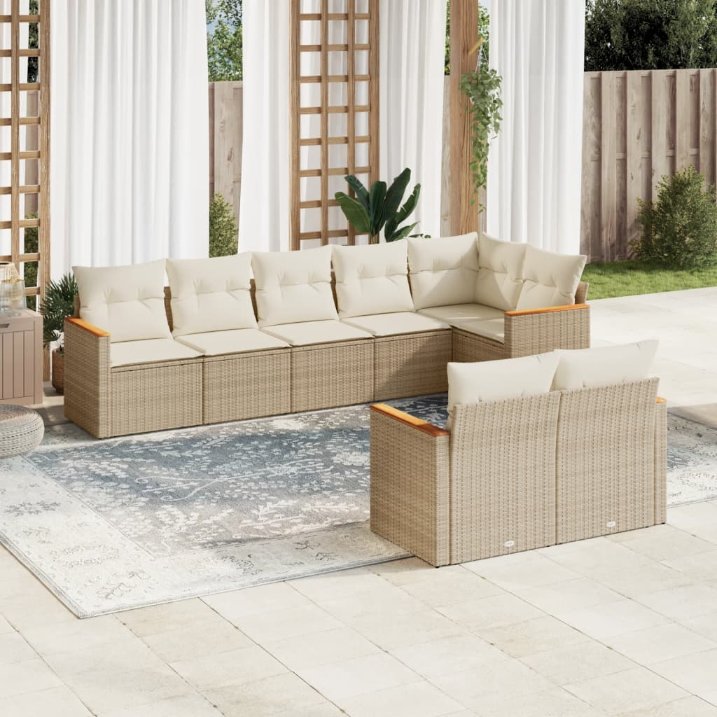 8-tlg. Garten-Sofagarnitur mit Kissen Schwarz Poly Rattan