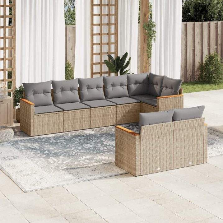 8-tlg. Garten-Sofagarnitur mit Kissen Schwarz Poly Rattan