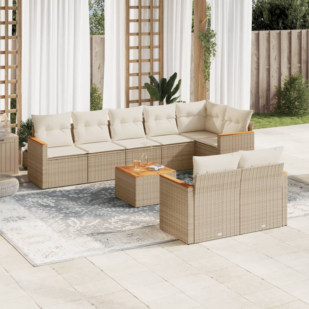 8-tlg. Garten-Sofagarnitur mit Kissen Schwarz Poly Rattan