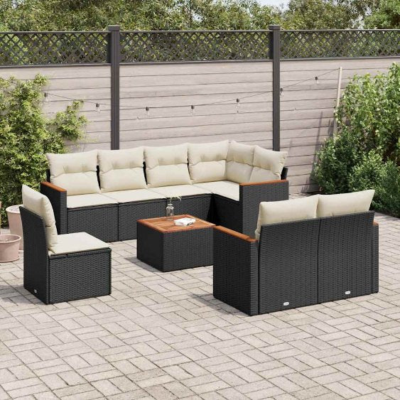 8-tlg. Garten-Sofagarnitur mit Kissen Schwarz Poly Rattan