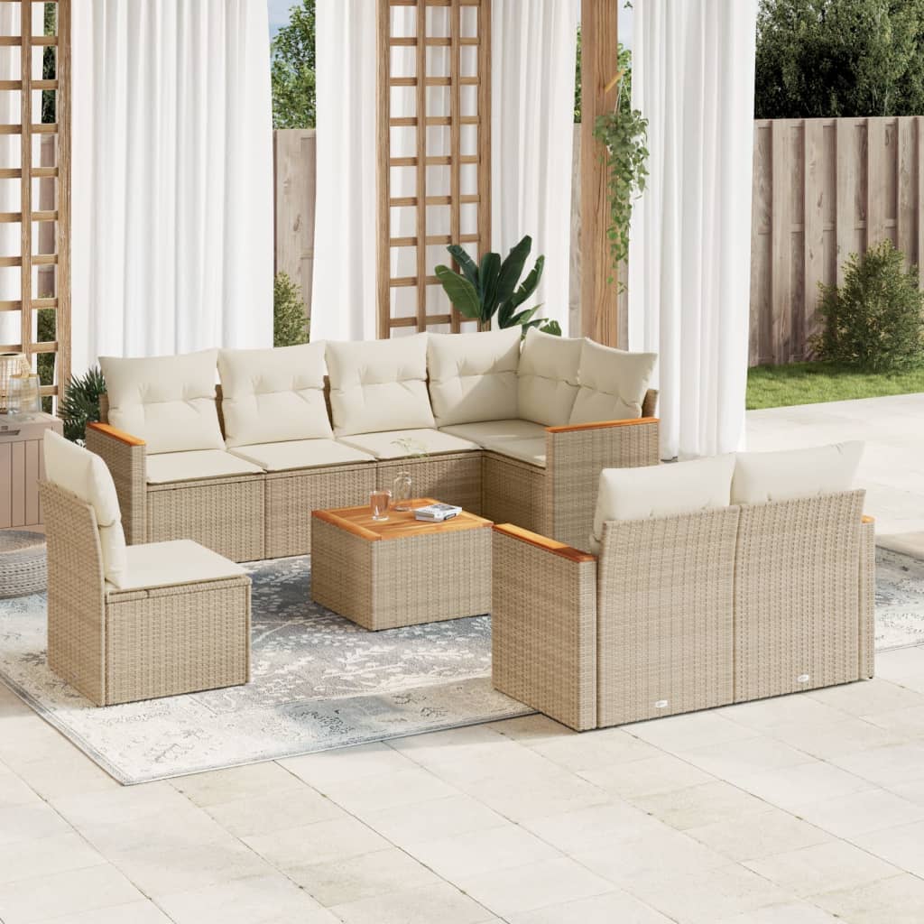 8-tlg. Garten-Sofagarnitur mit Kissen Schwarz Poly Rattan