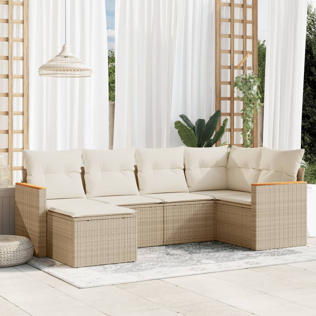 6-tlg. Garten-Sofagarnitur mit Kissen Schwarz Poly Rattan