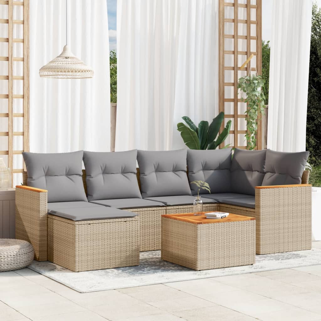 6-tlg. Garten-Sofagarnitur mit Kissen Schwarz Poly Rattan