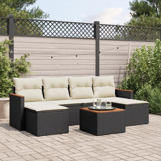 6-tlg. Garten-Sofagarnitur mit Kissen Schwarz Poly Rattan
