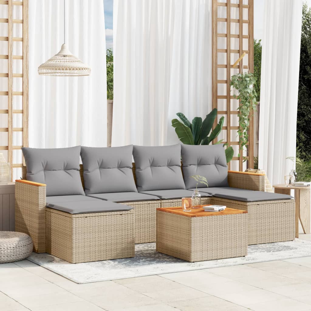 6-tlg. Garten-Sofagarnitur mit Kissen Schwarz Poly Rattan